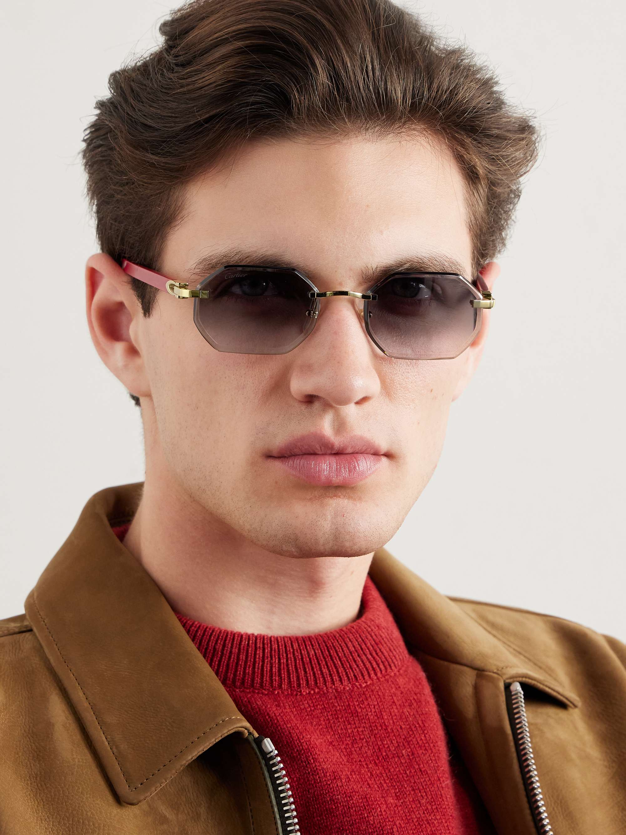 CARTIER EYEWEAR Octagon-Frame Gold-Tone and Wood Sunglasses for Men | MR  PORTER