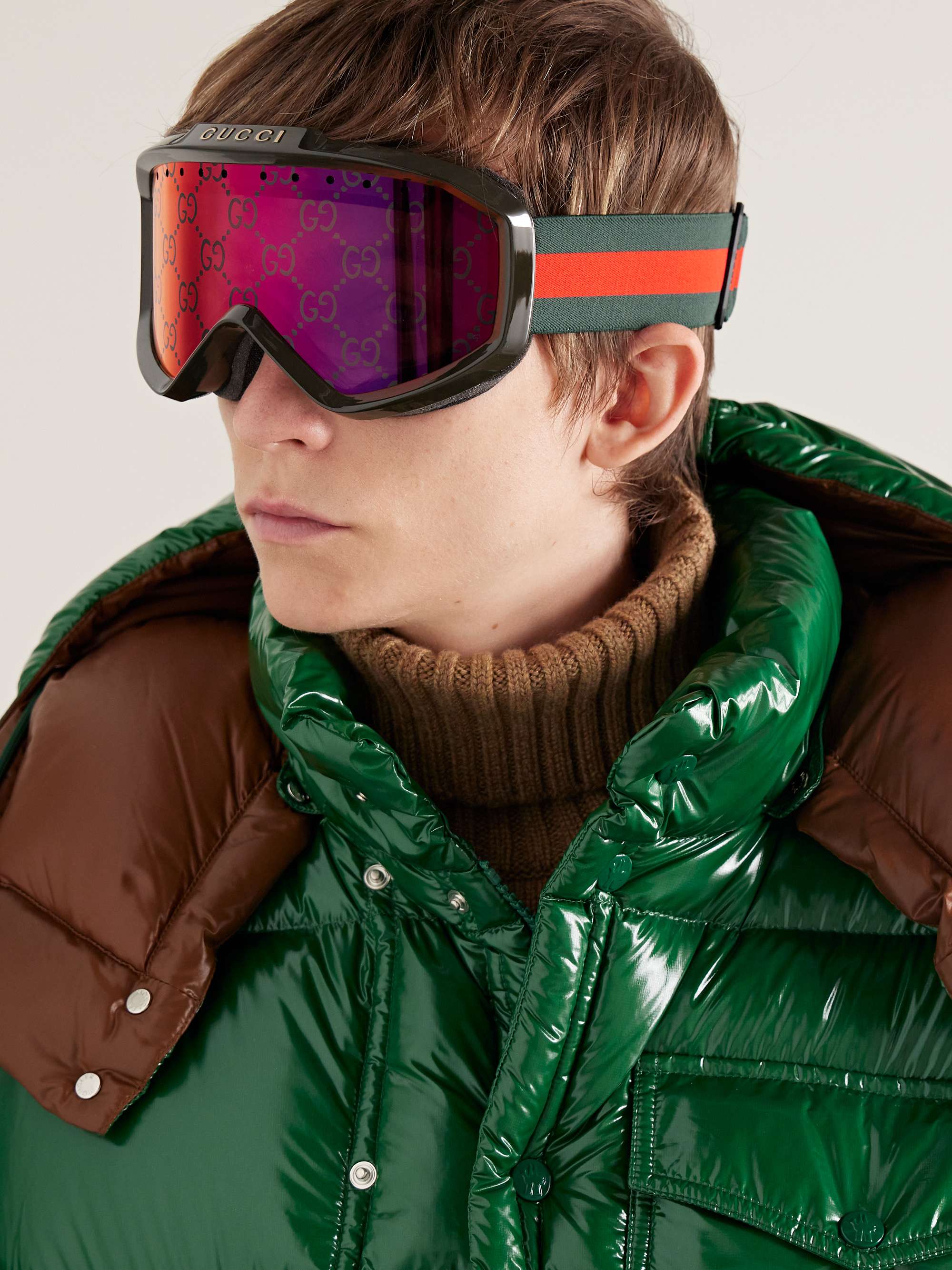 Webbing-Trimmed Acetate Mirrored Ski Goggles