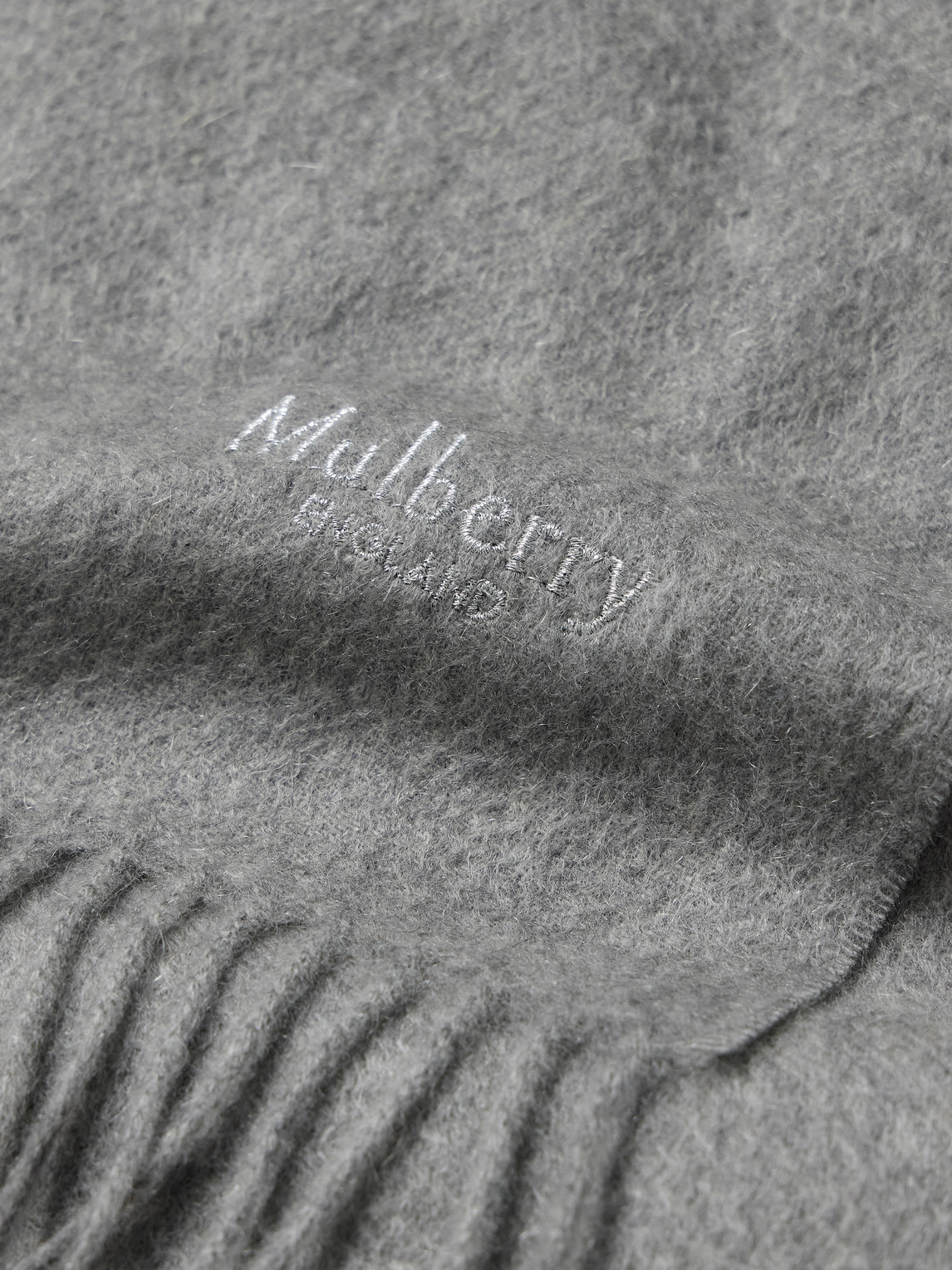Shop Mulberry Fringed Logo-embroidered Cashmere Scarf In Gray