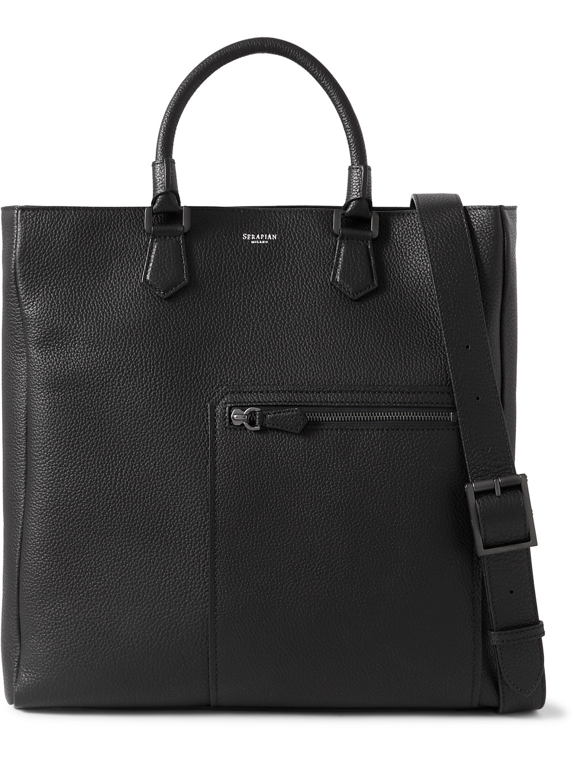 Serapian Quattordici Cachemire Full-grain Leather Tote Bag In Black