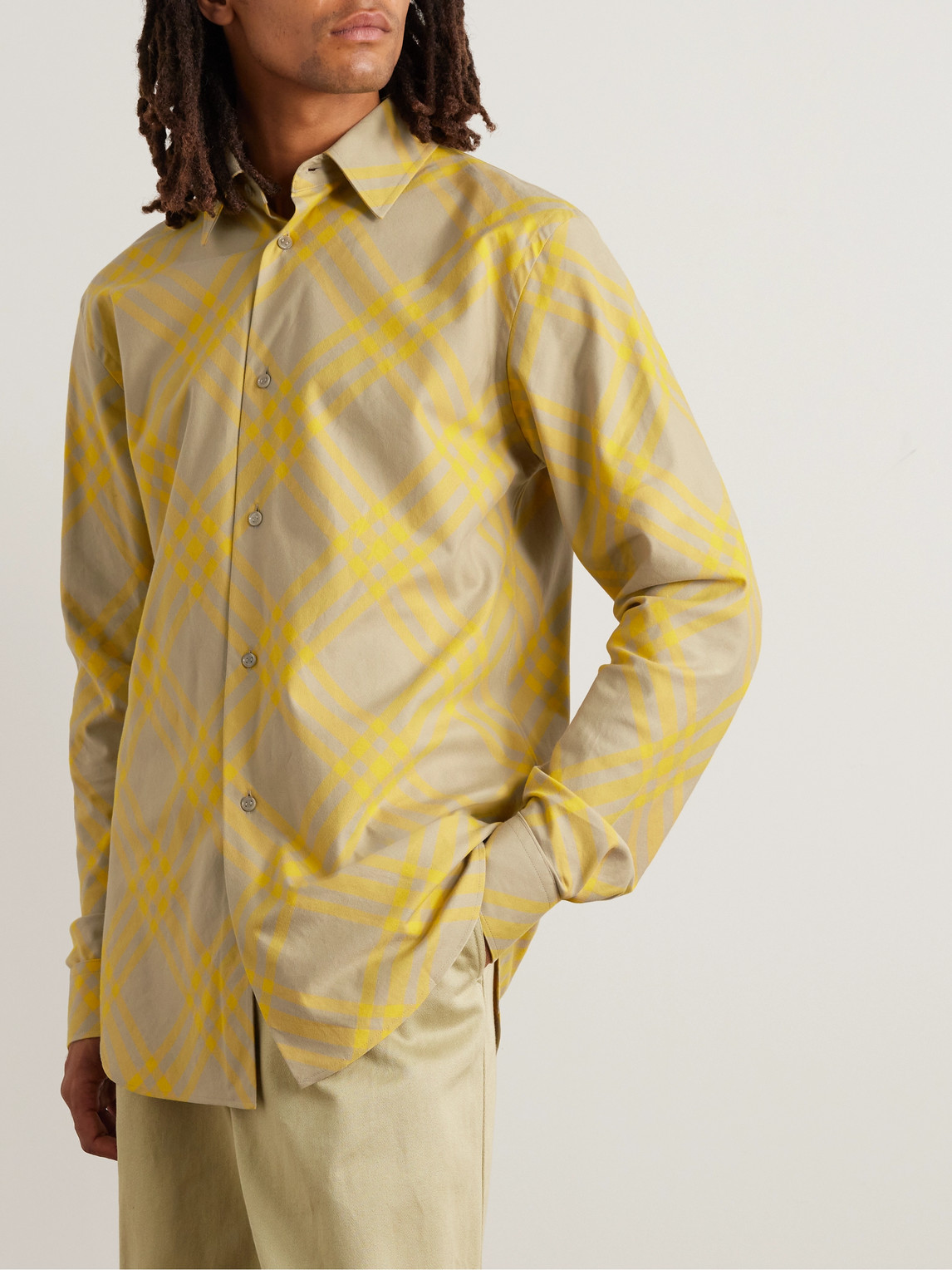 Shop Burberry Checked Cotton-twill Shirt In Yellow