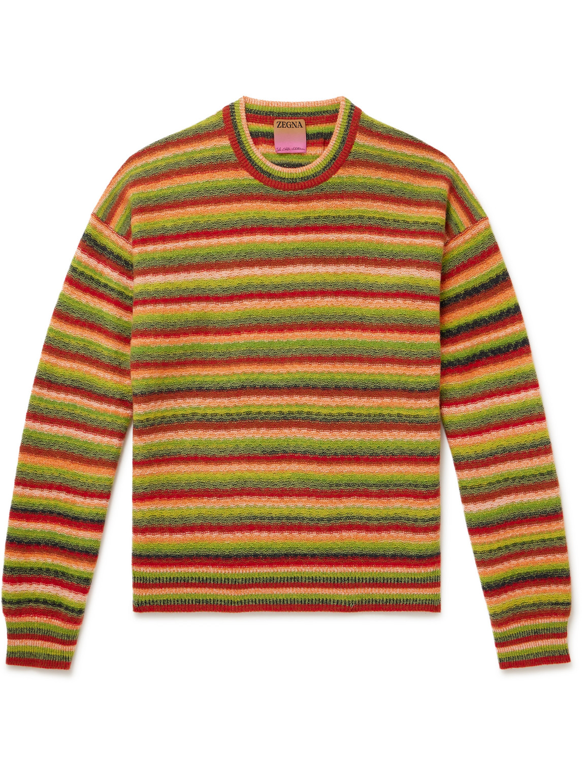 ZEGNA X THE ELDER STATESMAN STRIPED OASI CASHMERE AND WOOL-BLEND SWEATER