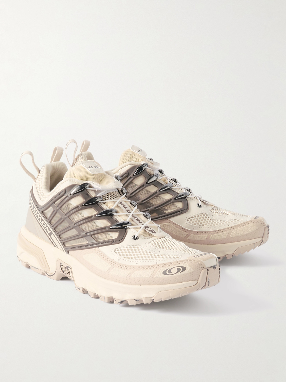 Shop Salomon Acs Pro Desert Rubber-trimmed Faux Leather And Mesh Sneakers In Neutrals