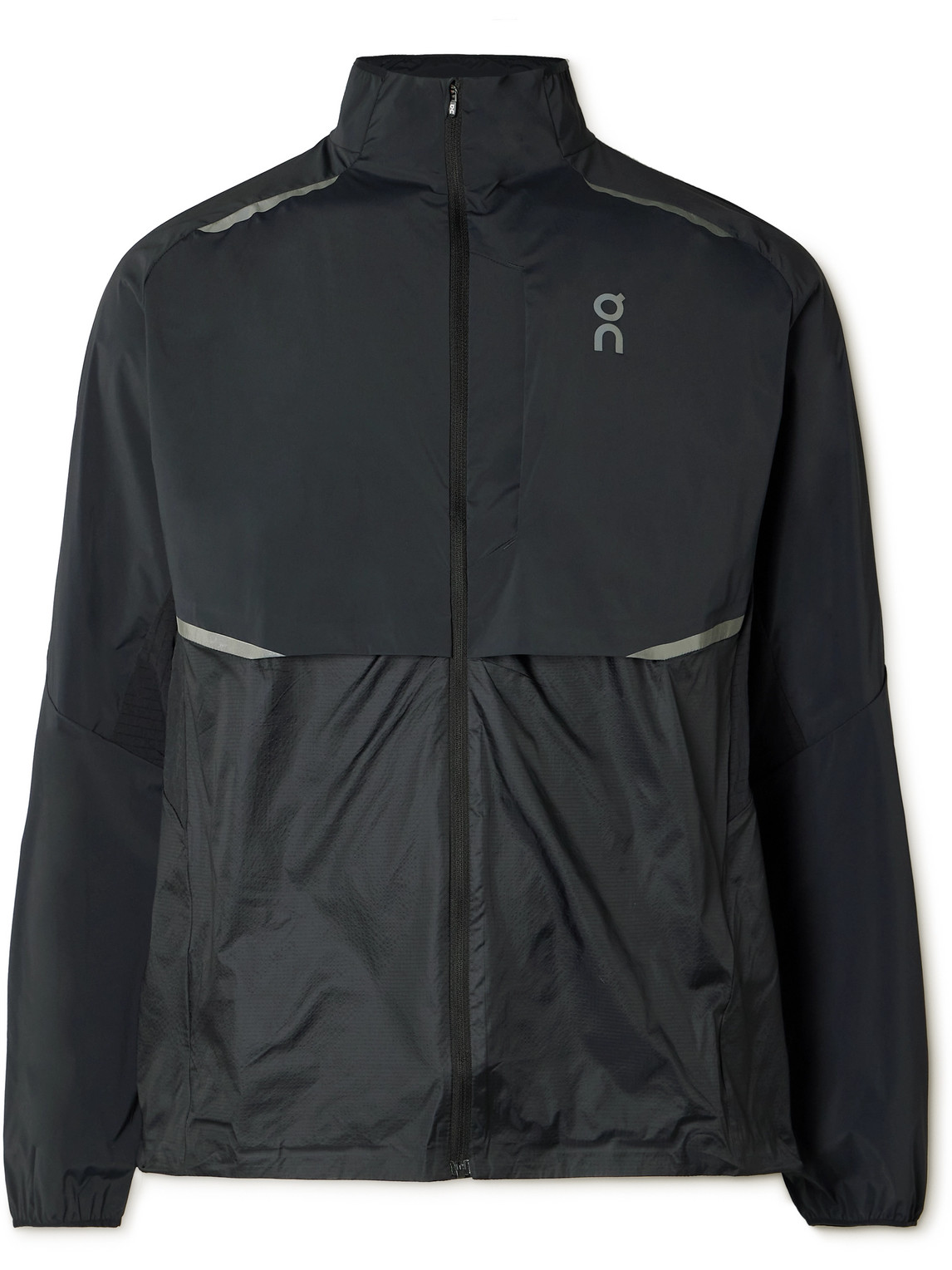 ON WEATHER LOGO-PRINT COLOUR-BLOCK RECYCLED-SHELL HOODED JACKET