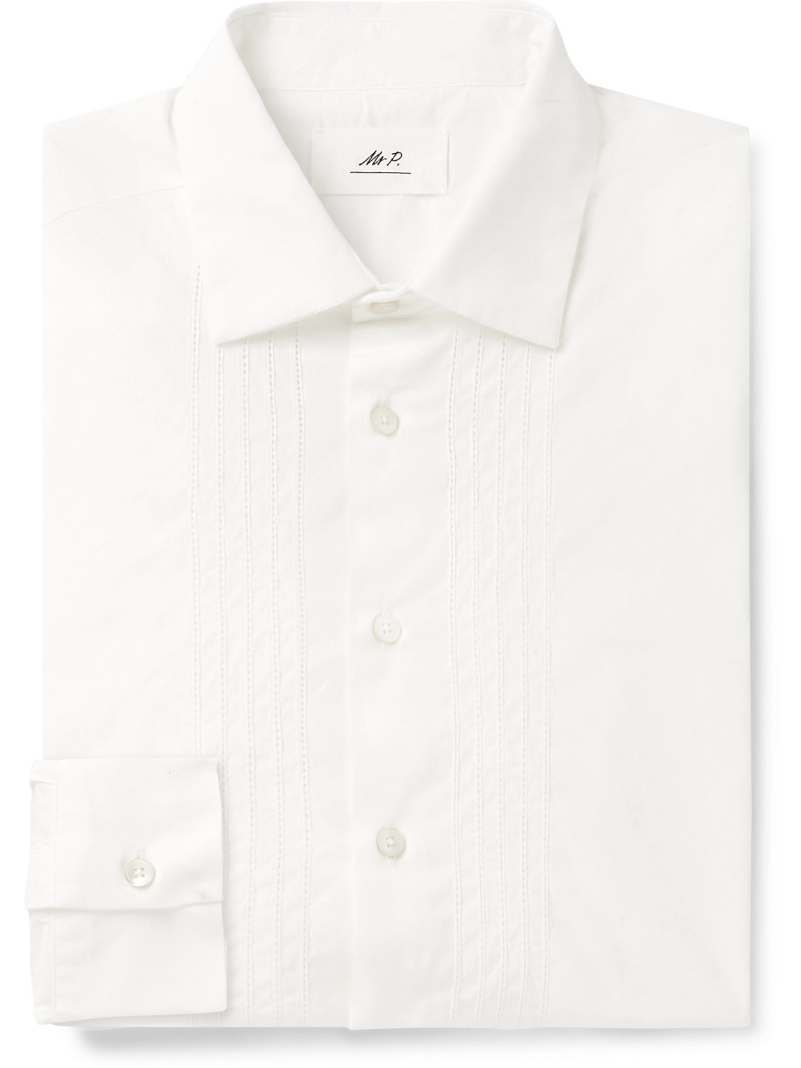 Mr P Cutaway-collar Embroidered Cotton-poplin Tuxedo Shirt In White
