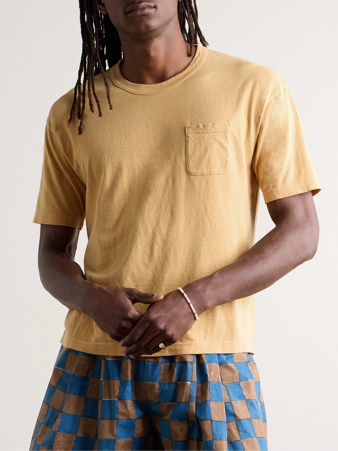 Shop Visvim Jumbo Garment-dyed Cotton-blend Jersey T-shirt In Yellow