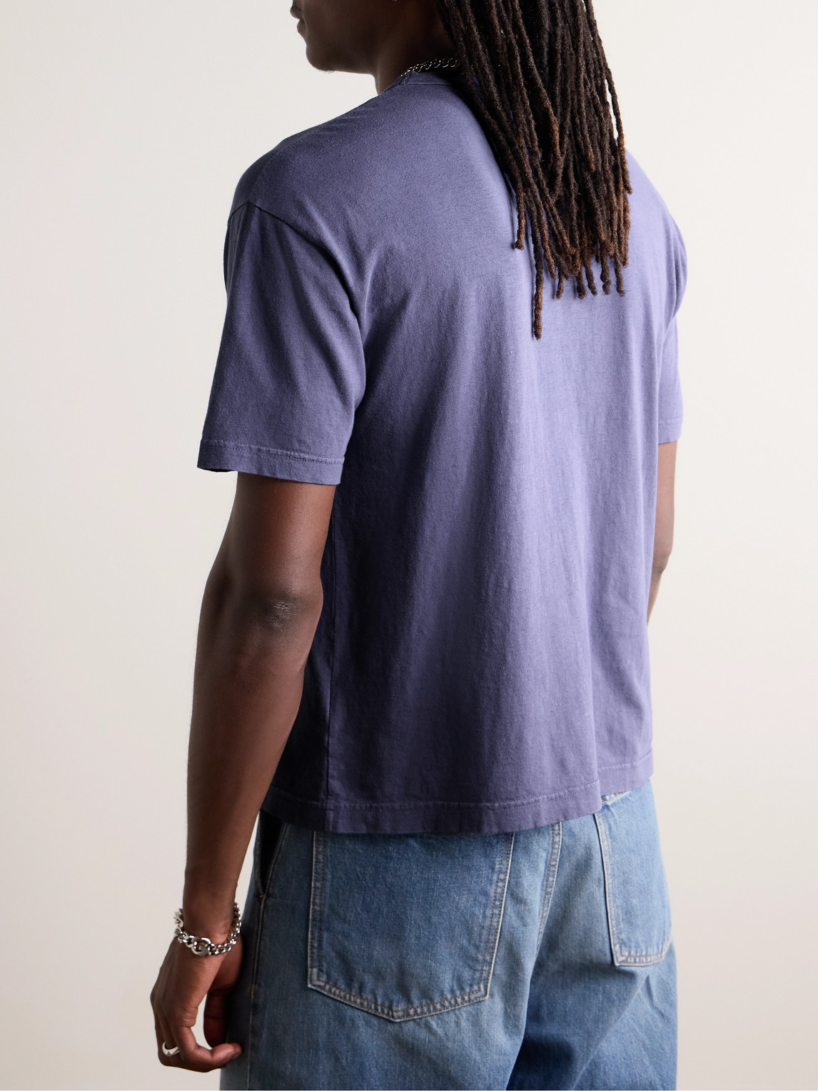 Shop Visvim Jumbo Garment-dyed Cotton-blend Jersey T-shirt In Blue