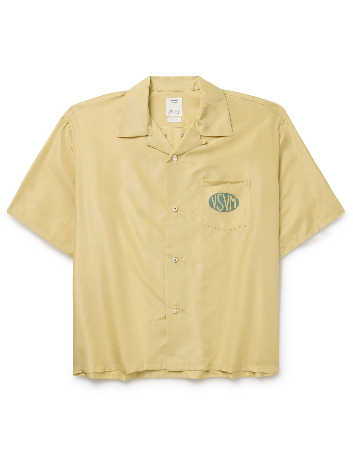 Visvim Crosby Convertible-collar Logo-print Silk Shirt In Yellow