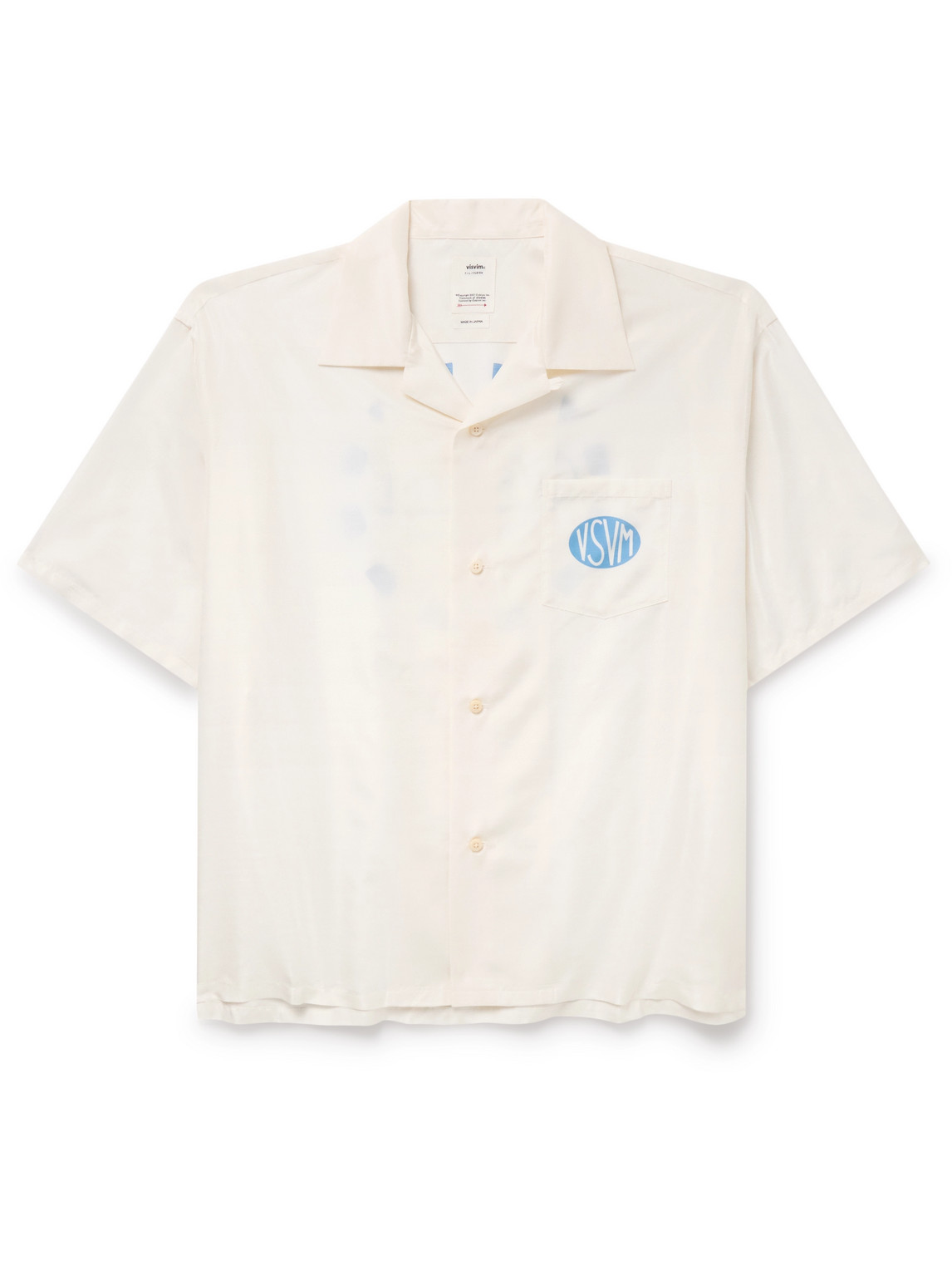 Shop Visvim Crosby Convertible-collar Logo-print Silk Shirt In Neutrals