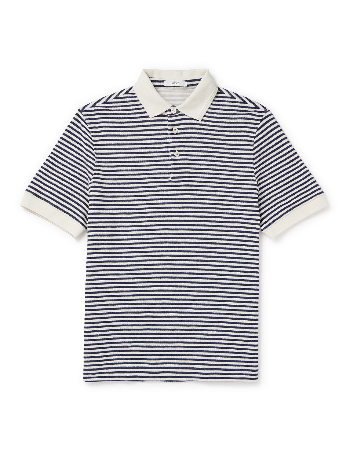 Mr P Striped Cotton Polo Shirt In Blue