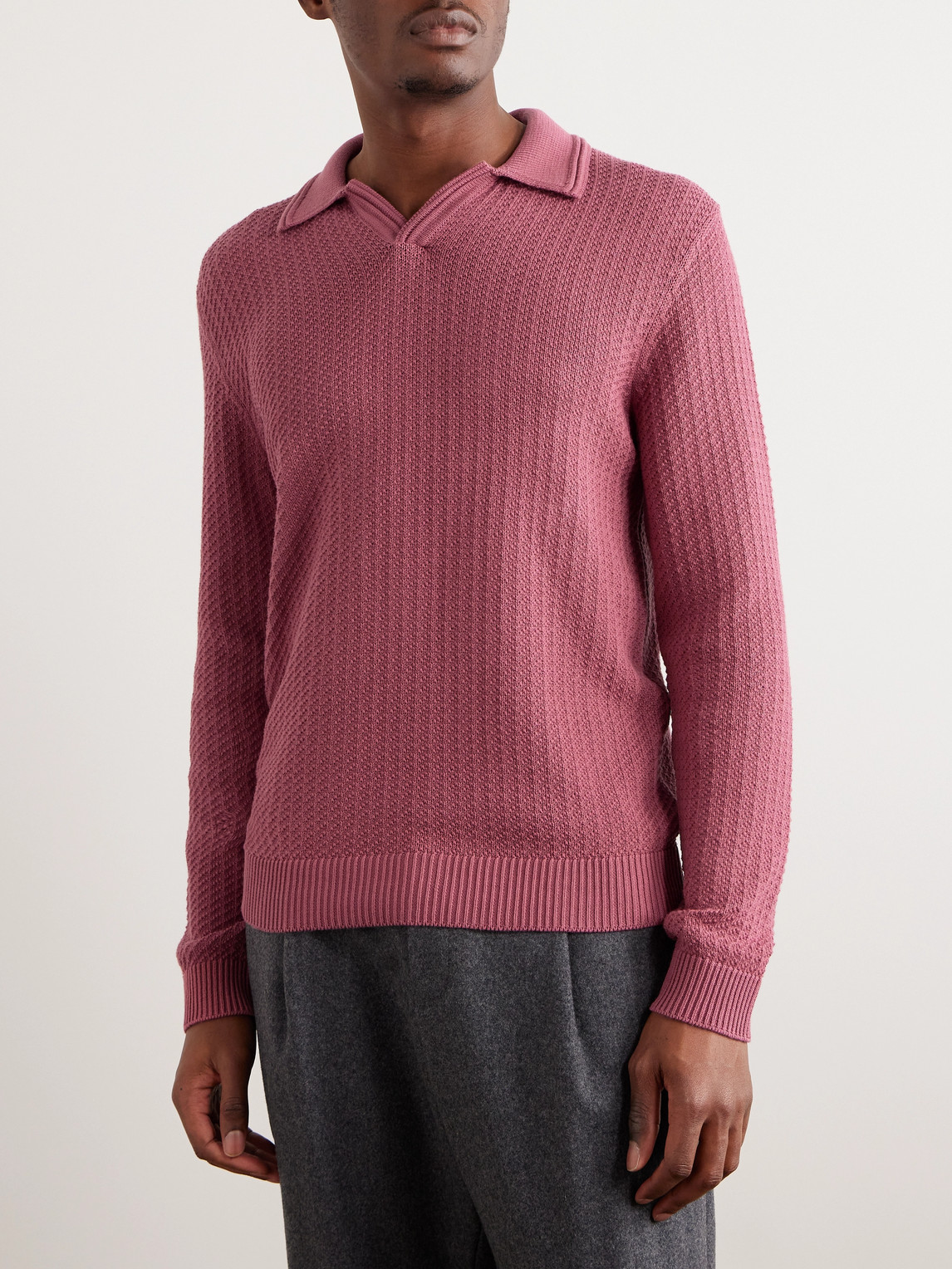 Shop Mr P Textured Organic Cotton Polo Shirt In Pink