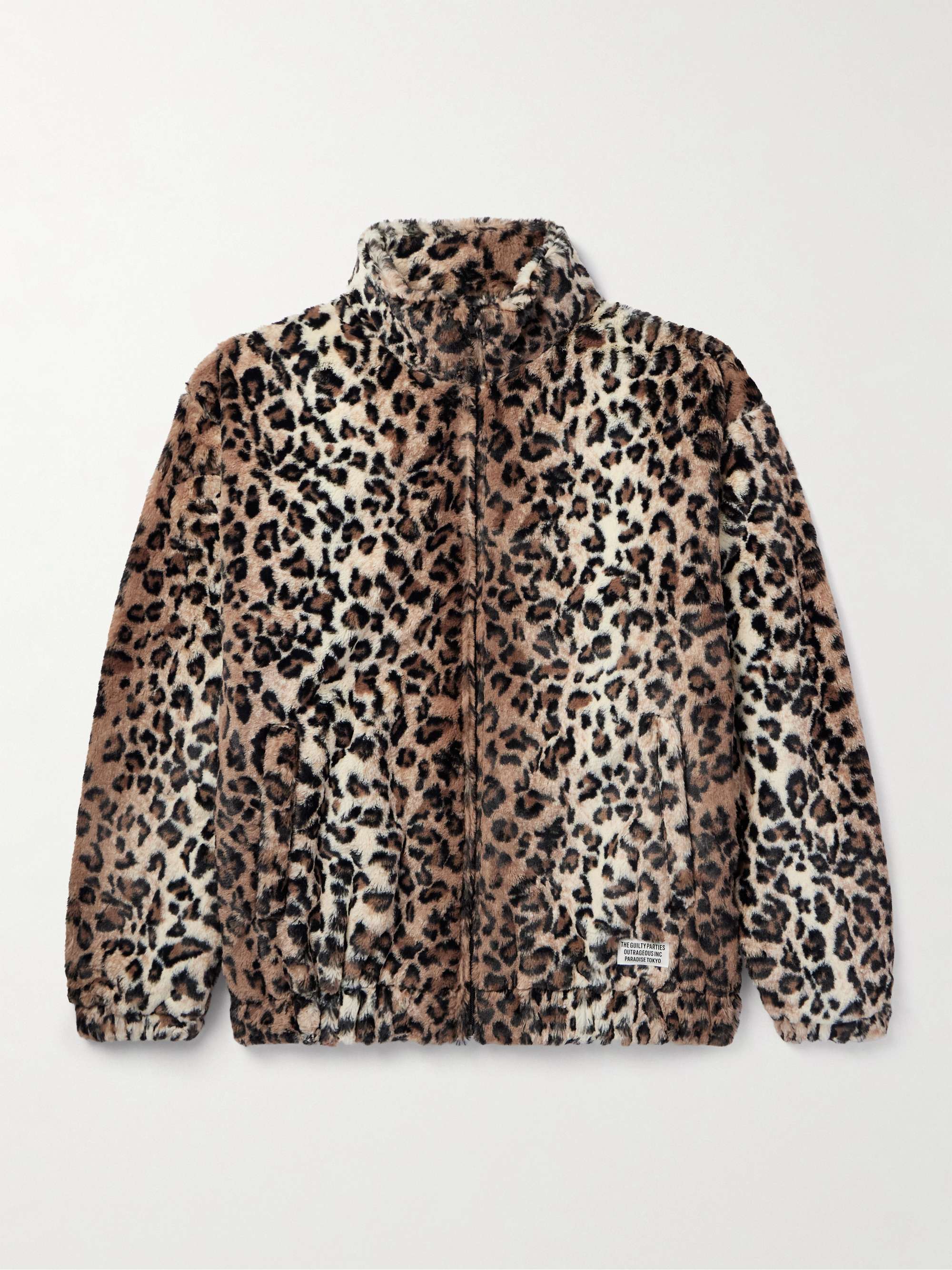 Leopard-Print Faux Fur Zip-Up Track Jacket