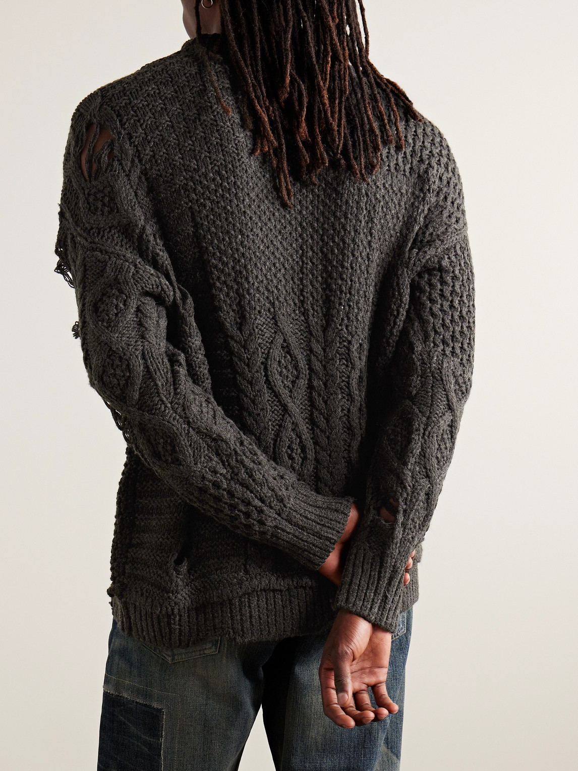 Shop Neighborhood Savage Logo-appliquéd Distressed Knitted Sweater In Gray