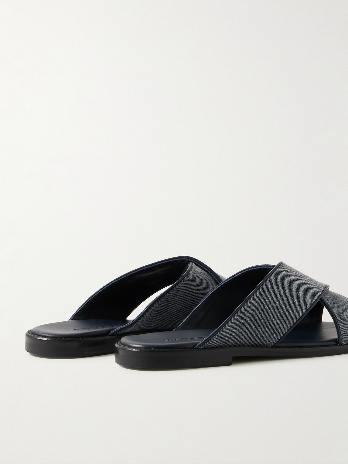 Shop Manolo Blahnik Otawi Leather-trimmed Denim Sandals In Blue