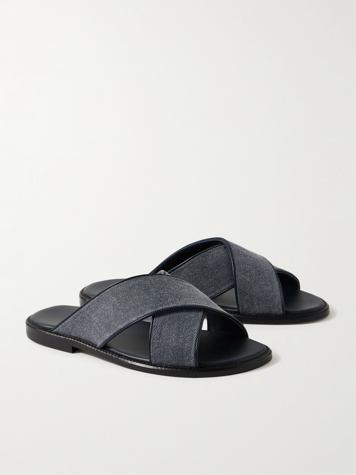 Shop Manolo Blahnik Otawi Leather-trimmed Denim Sandals In Blue
