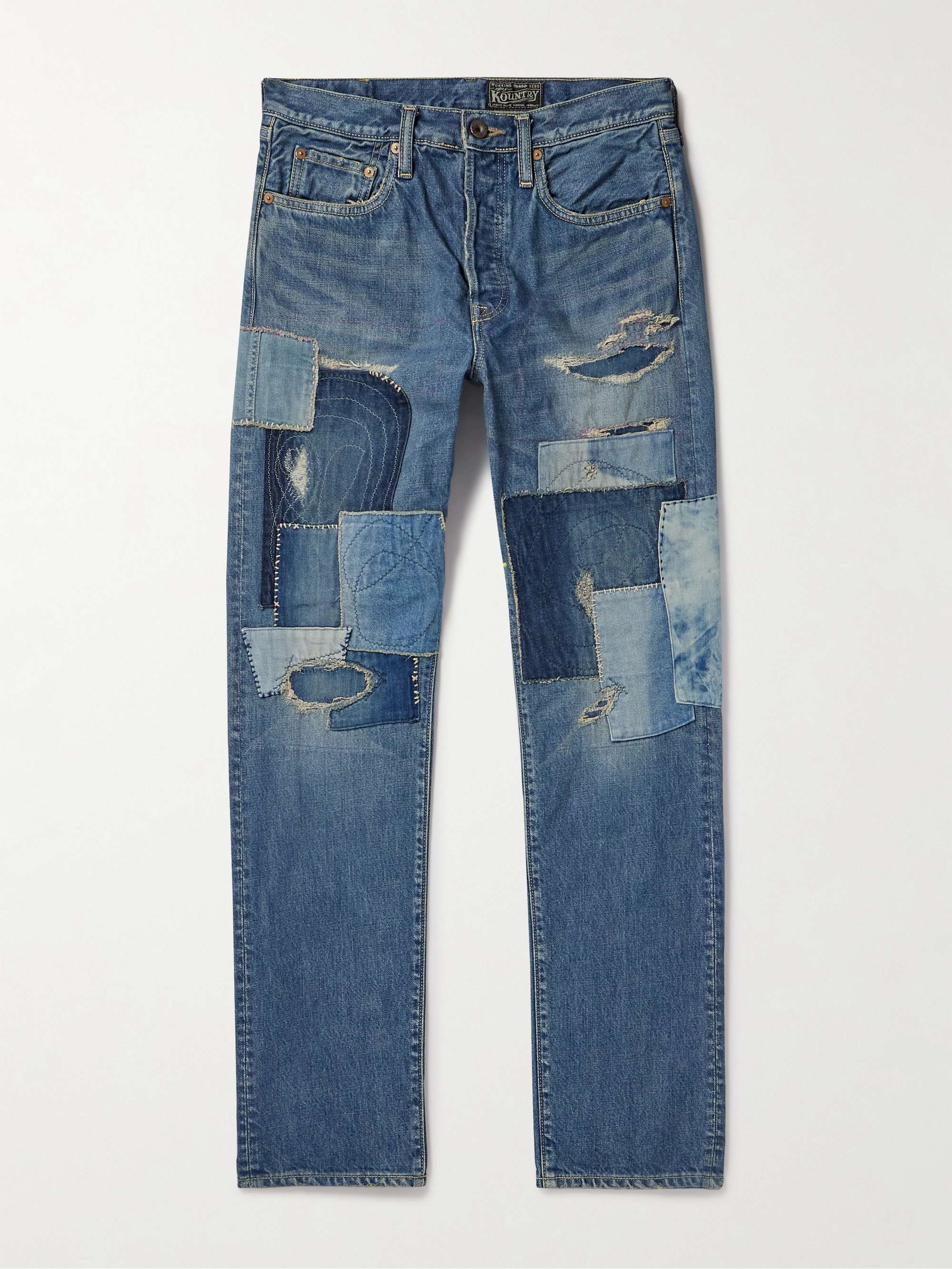 KAPITAL Monkey Cisco Straight-Leg Distressed Patchwork Jeans for Men | MR  PORTER
