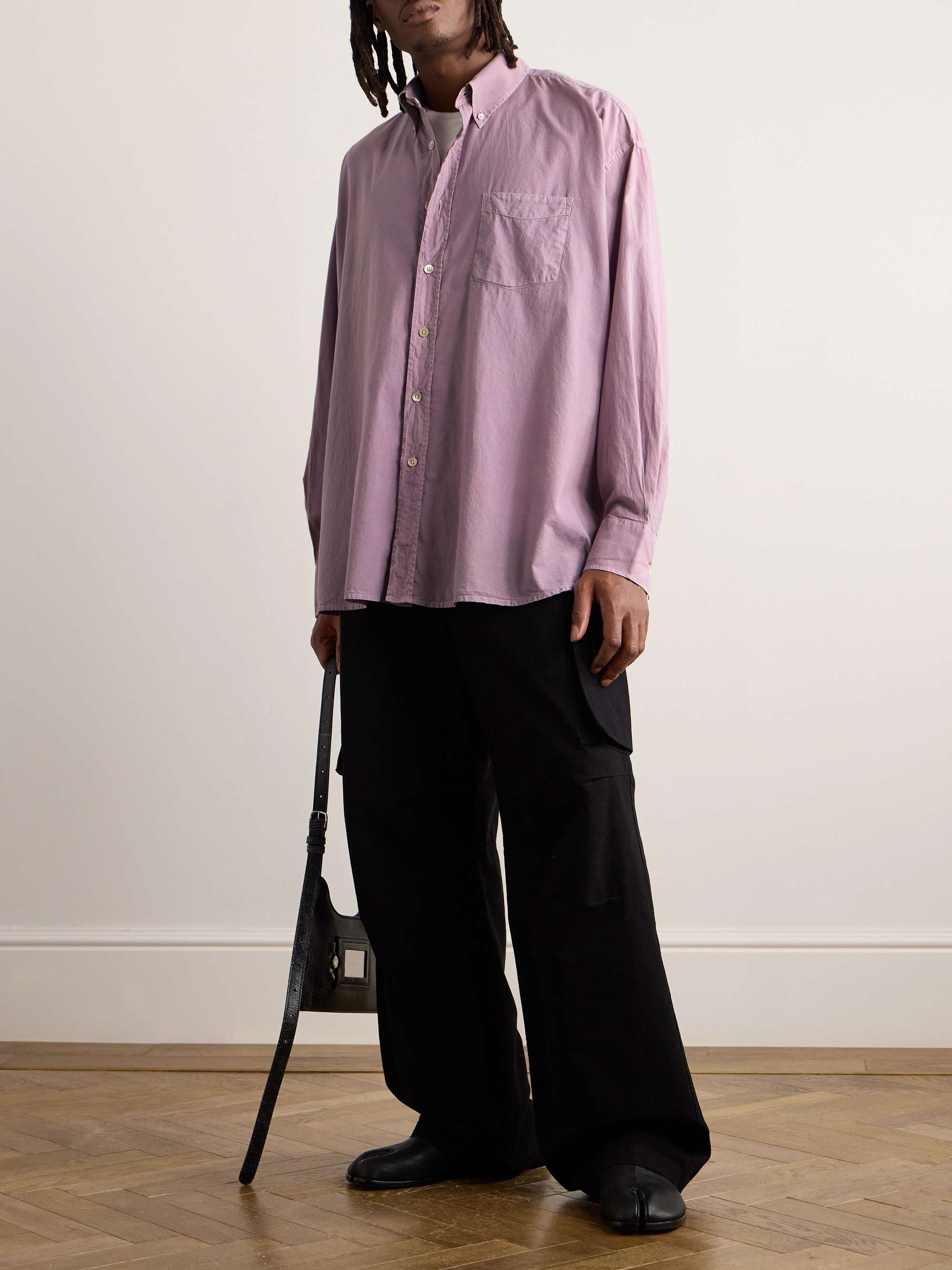 Borrowed Button-Down Collar Cotton-Voile Shirt