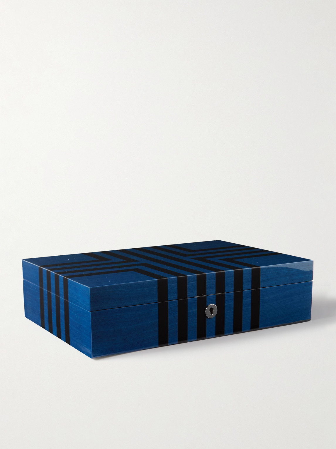 Shop Rapport London Labyrinth Striped Lacquered Wood 10-piece Watch Box In Blue
