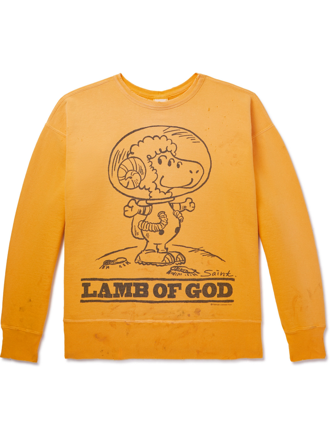 Saint Mxxxxxx Distressed Printed Cotton-jersey Sweatshirt In Yellow