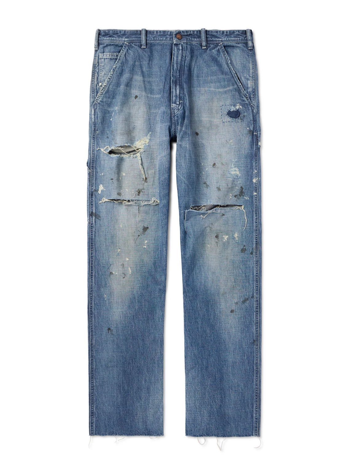 Saint Mxxxxxx Straight-leg Distressed Paint-spattered Jeans In Blue