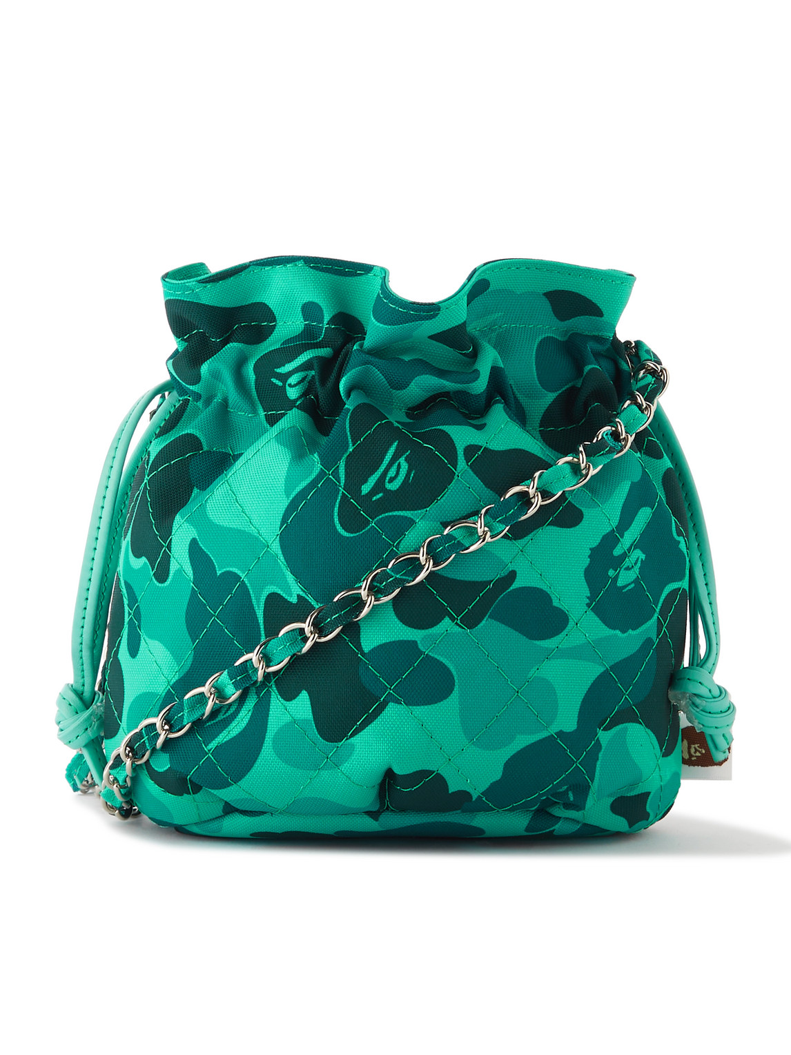 Saint Mxxxxxx Bape® Chain-embellished Camouflage-print Canvas Pouch In Green