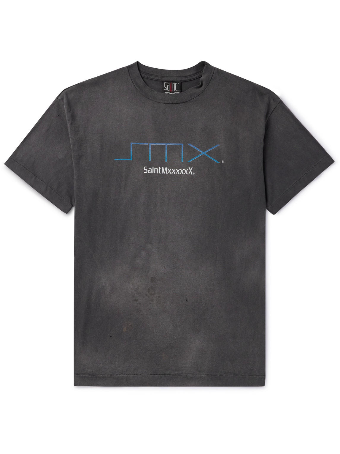 Saint Mxxxxxx Logo-print Distressed Cotton-jersey T-shirt In Gray