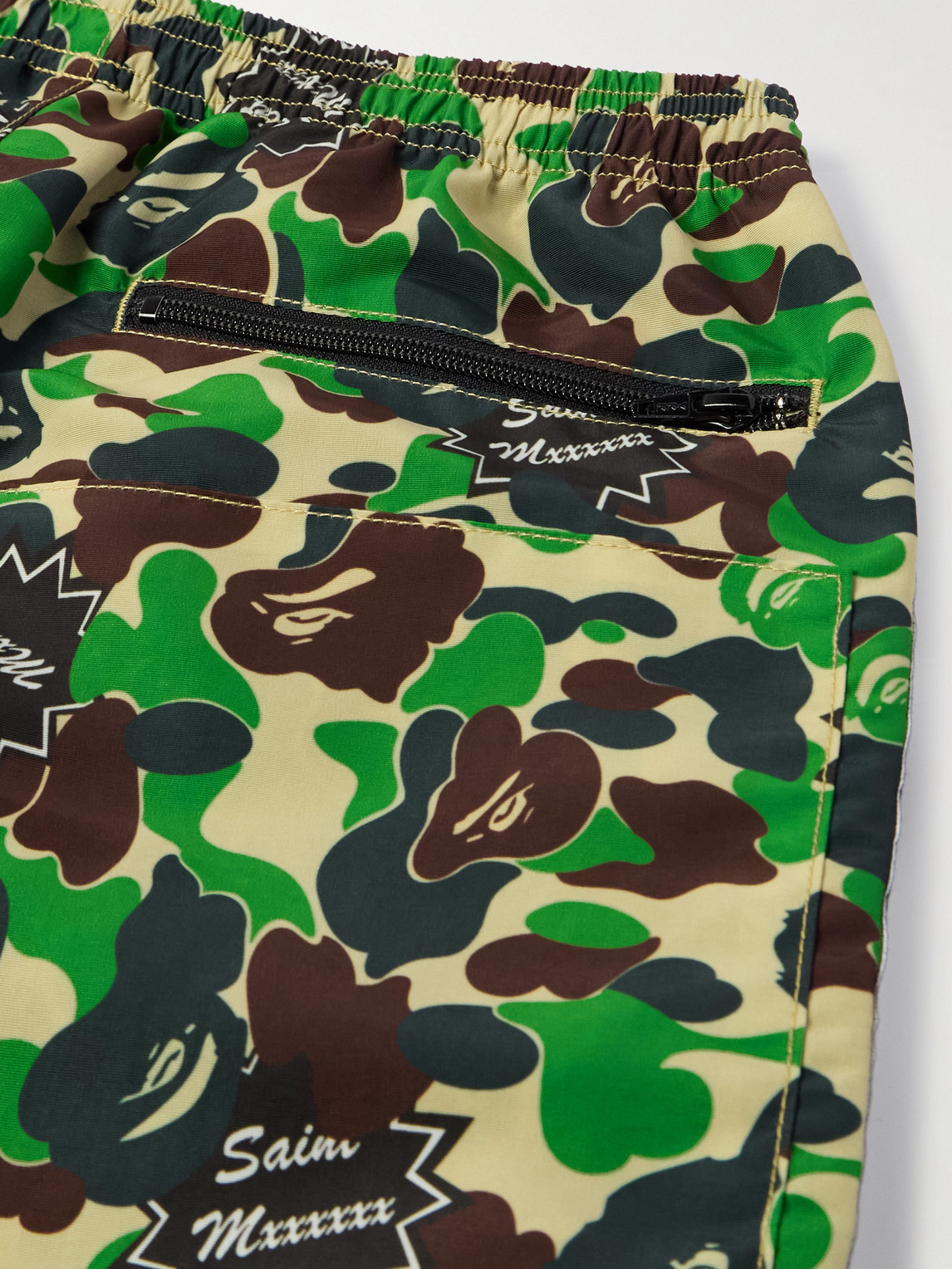 Shop Saint Mxxxxxx Bape® Straight-leg Webbing-trimmed Camouflage-print Shell Trousers In Green
