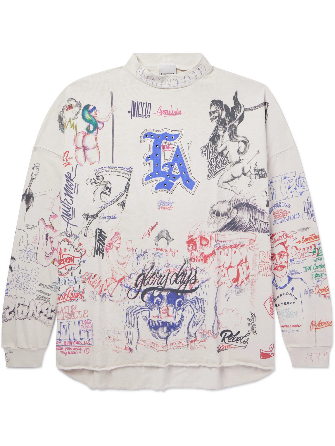 Saint Mxxxxxx Born X Raised Embellished Printed Cotton-jersey Sweater In Neutral