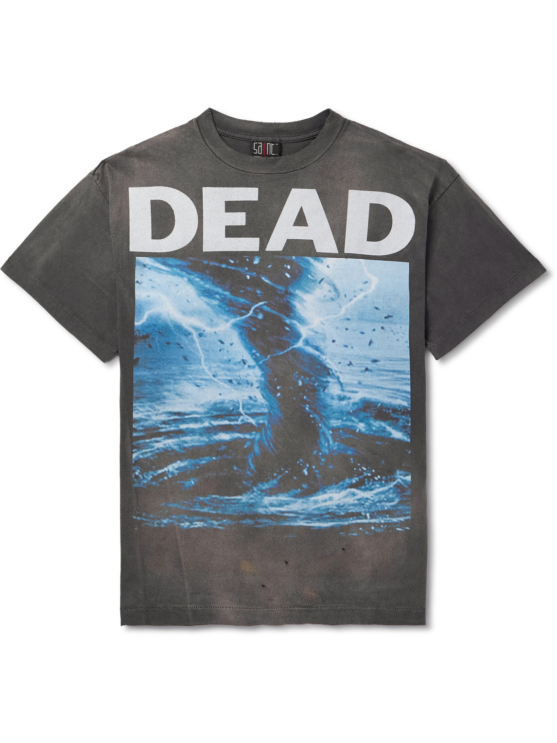Saint Mxxxxxx Dead Heathen Printed Distressed Cotton-jersey T-shirt In Gray