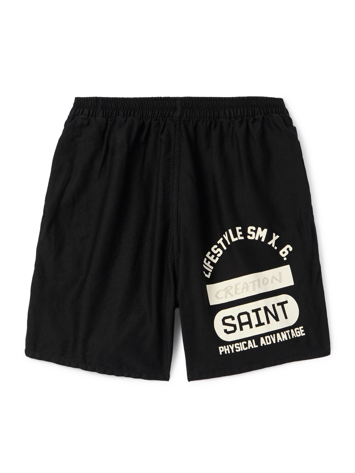 Saint Mxxxxxx Straight-leg Logo-print Cotton-jersey Shorts In Black