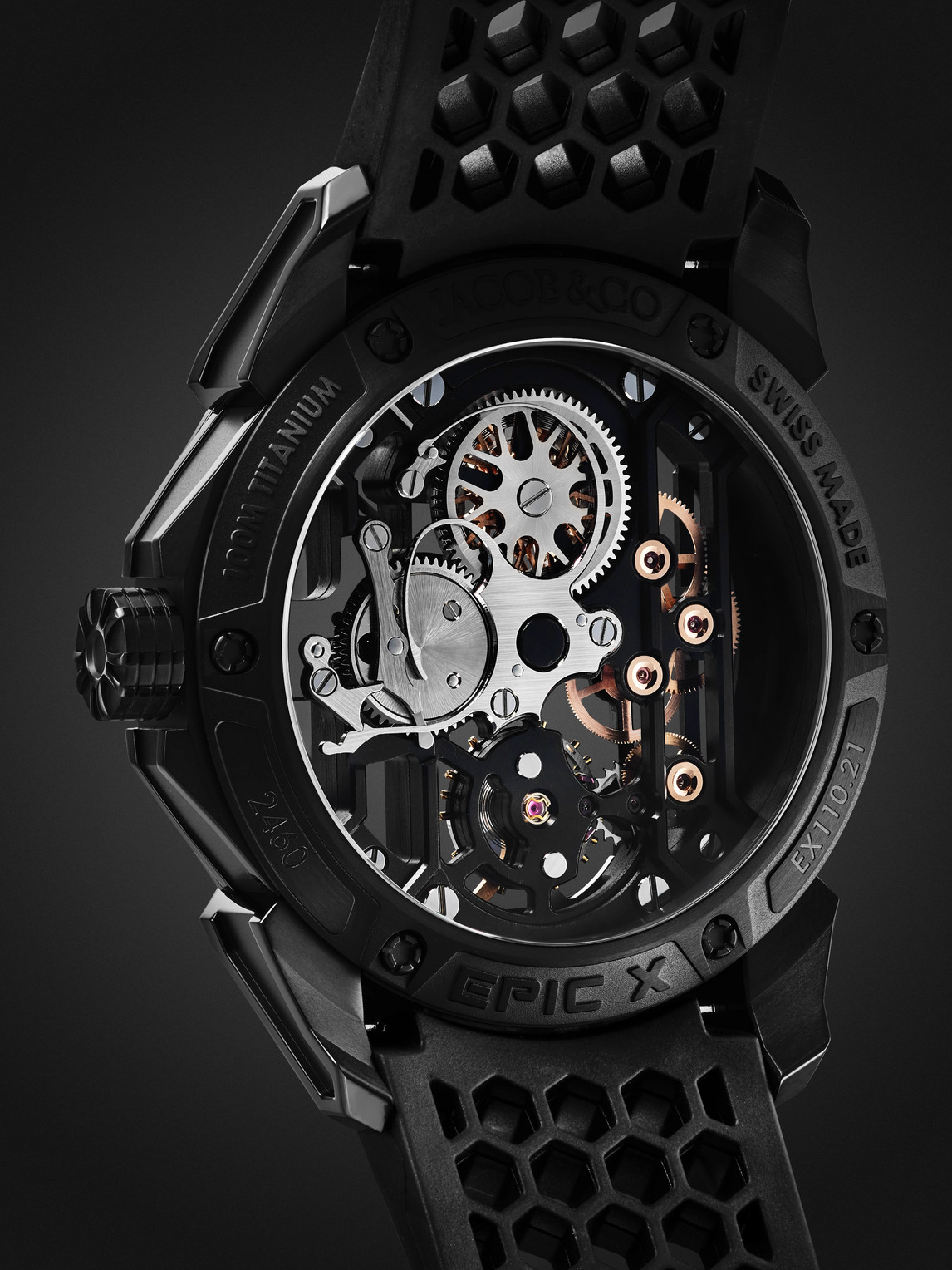 Shop Jacob & Co. Epic X Limited Edition Hand-wound Skeleton 44mm Titanium And Rubber Watch, Ref. No. Ex110.21.aa.af In Black