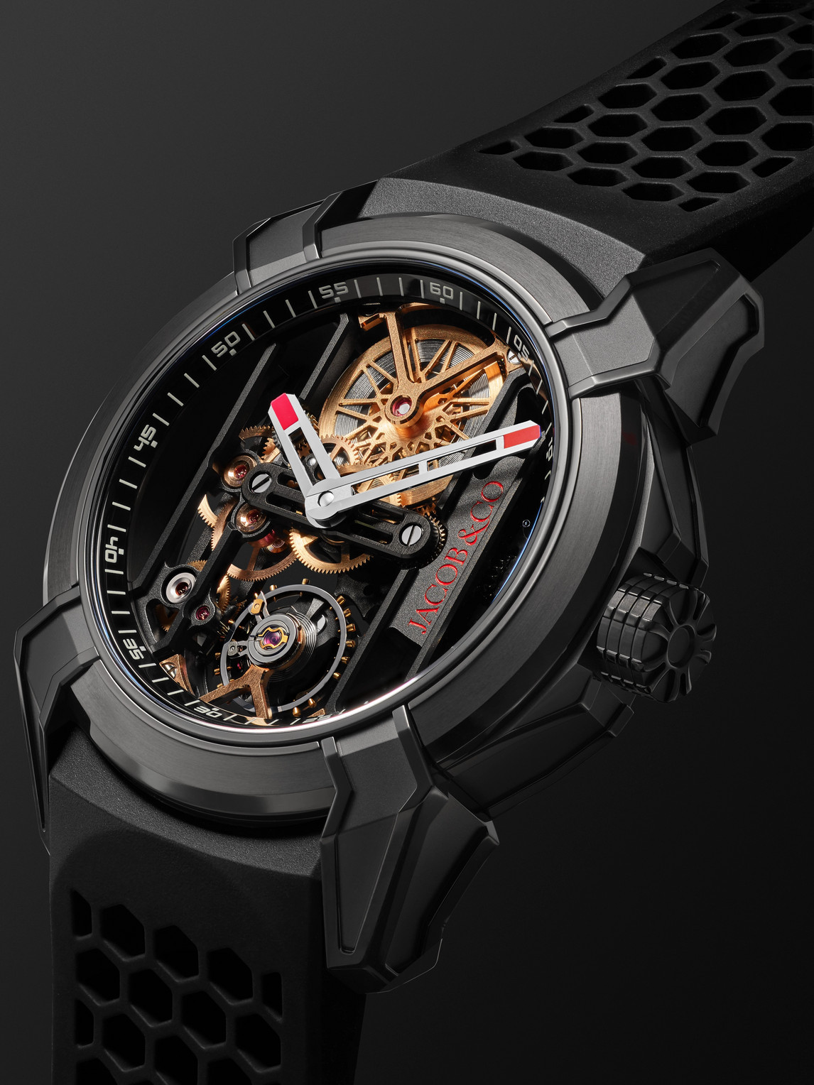 Shop Jacob & Co. Epic X Limited Edition Hand-wound Skeleton 44mm Titanium And Rubber Watch, Ref. No. Ex110.21.aa.af In Black