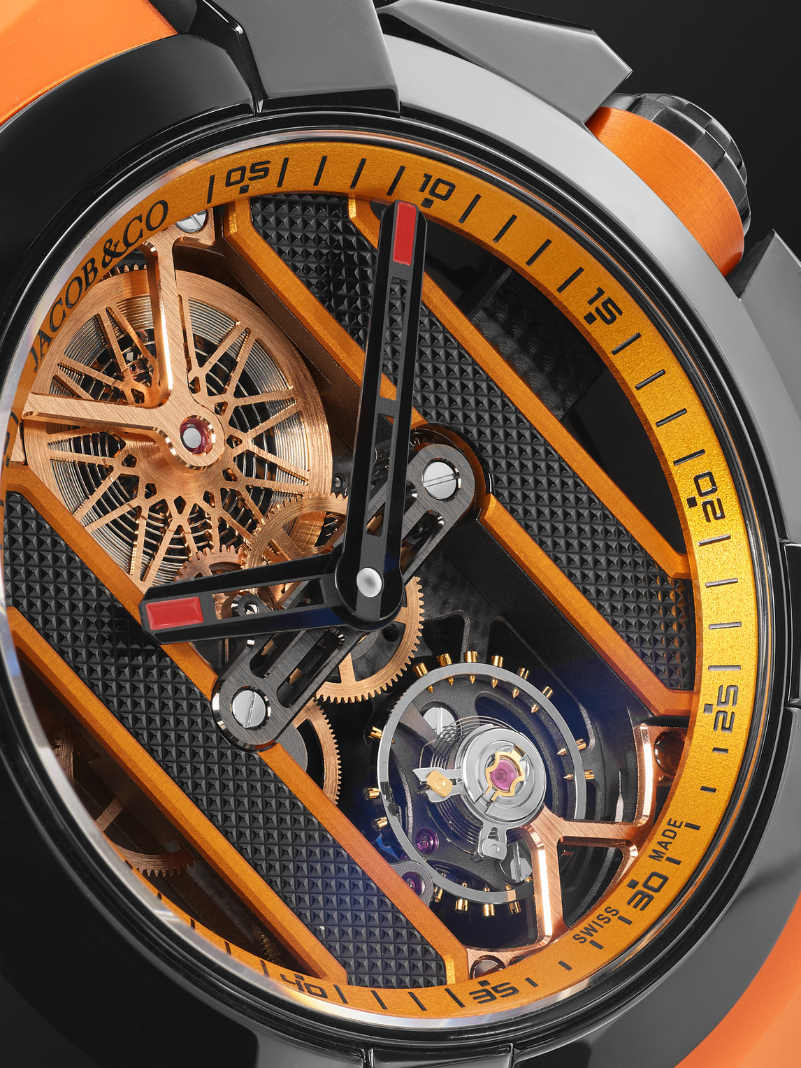 Shop Jacob & Co. Epic X Limited Edition Hand-wound Skeleton Chronograph 44mm Dlc-coated Stainless Steel And Rubber Wa In Orange
