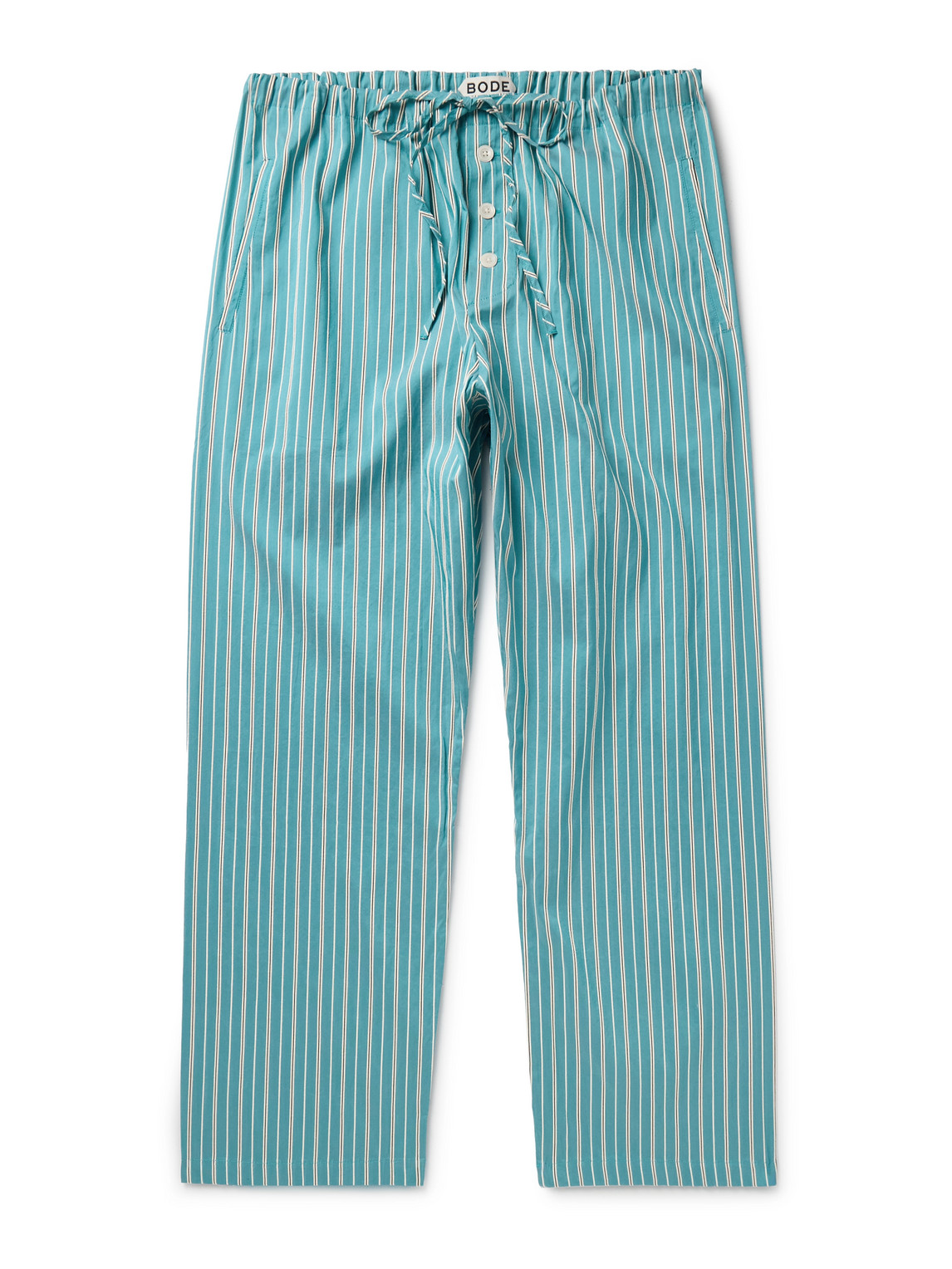 Bode Shore Straight-leg Striped Cotton-blend Drawstring Trousers In Blue