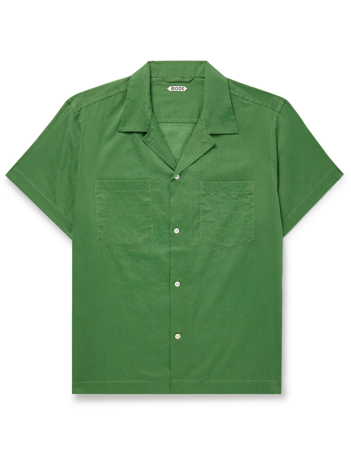 Bode Camp-collar Cotton-voile Shirt In Green