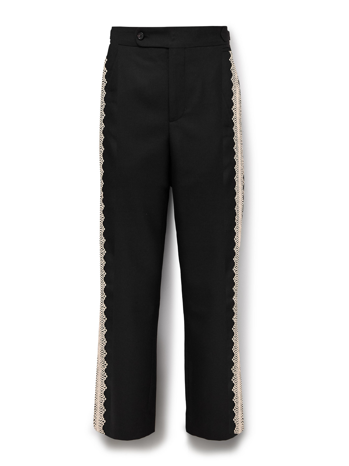 Bode Straight-leg Lace-trimmed Wool Trousers In Black