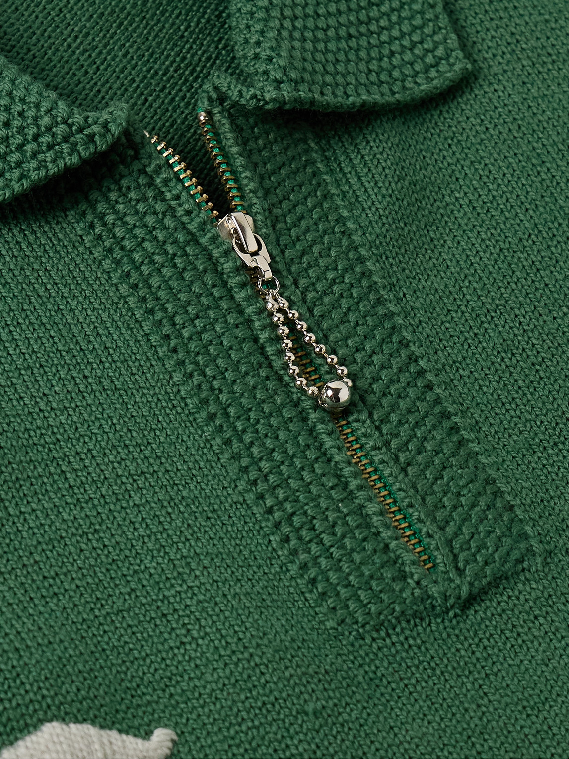 Shop Bode Floret Embroidered Wool Half-zip Sweater In Green