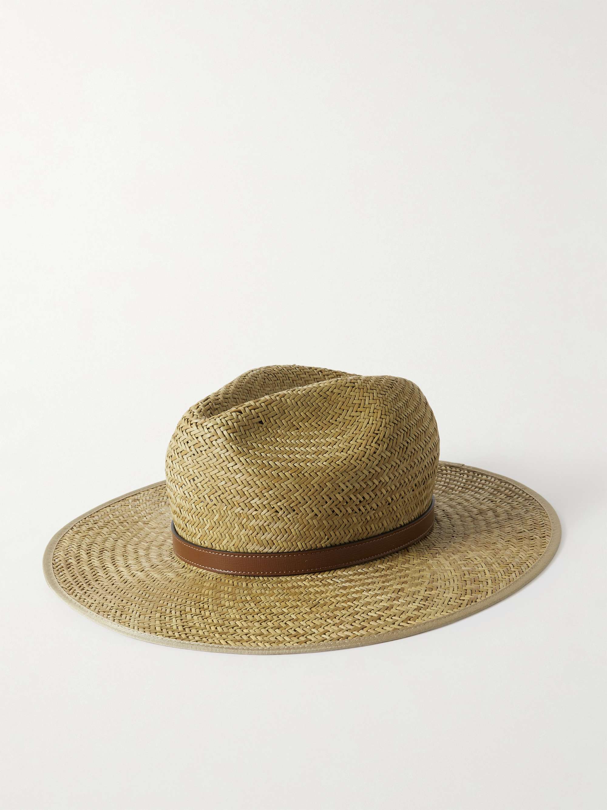بني قبعة فيدورا Little Mors من القشّ بحواف من الجلد مع حلية هورسبيت | GUCCI  | MR PORTER