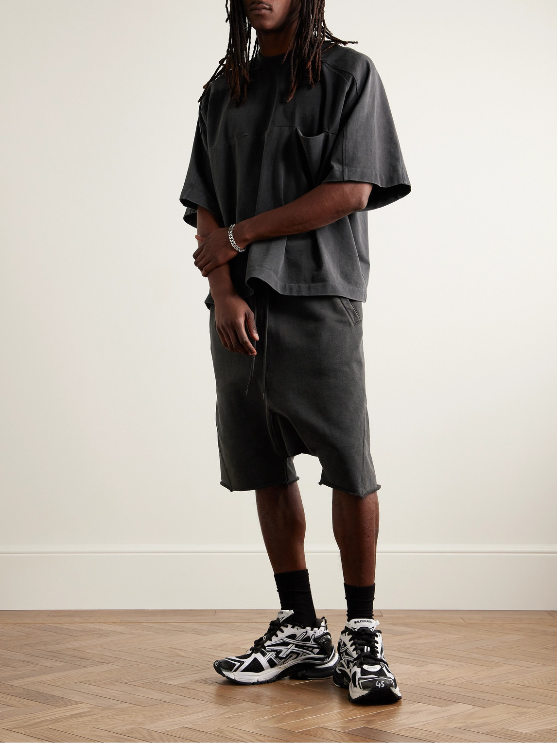 Shop Entire Studios Organic Cotton-jersey Drawstring Shorts In Black
