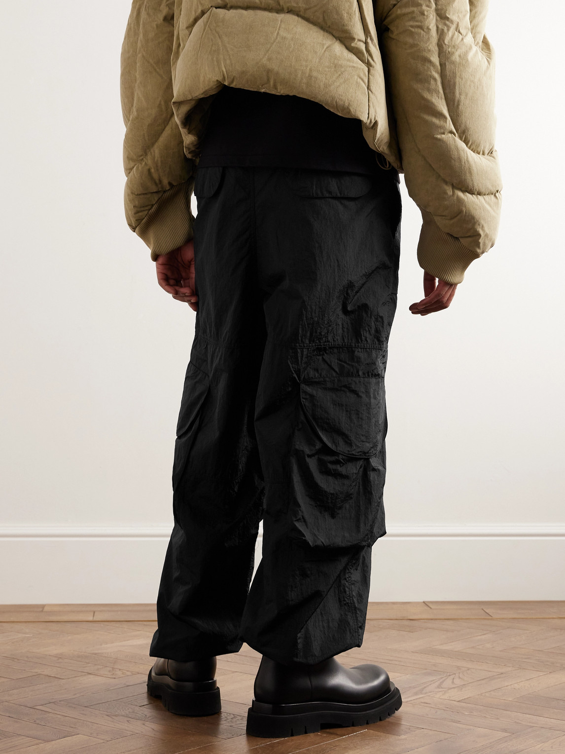 Shop Entire Studios Freight Tapered Nylon Drawstring Cargo Trousers In Black