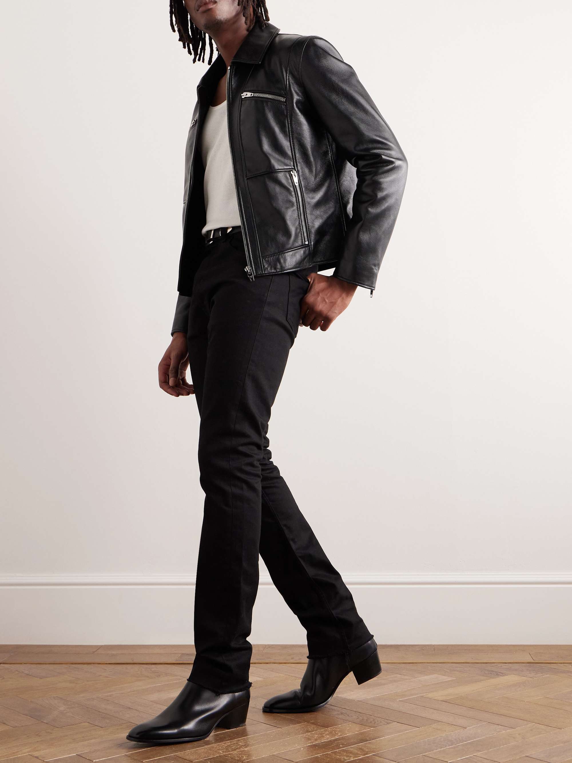 CELINE HOMME Slim-Fit Cropped Leather Blouson Jacket for Men | MR PORTER