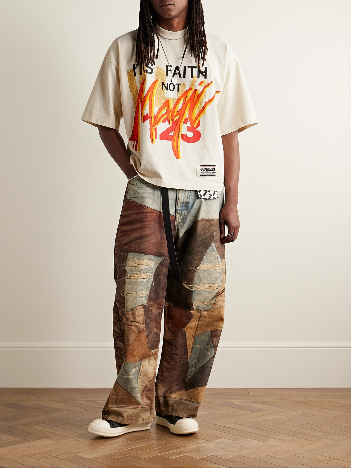 Shop Rrr123 Its Faith Not Magic Oversized Logo-appliquéd Printed Cotton-jersey T-shirt In Multi