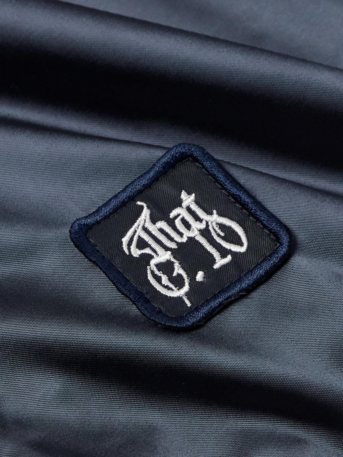 Shop Thisisneverthat Appliquéd Logo-embroidered Satin-twill Bomber Jacket In Blue