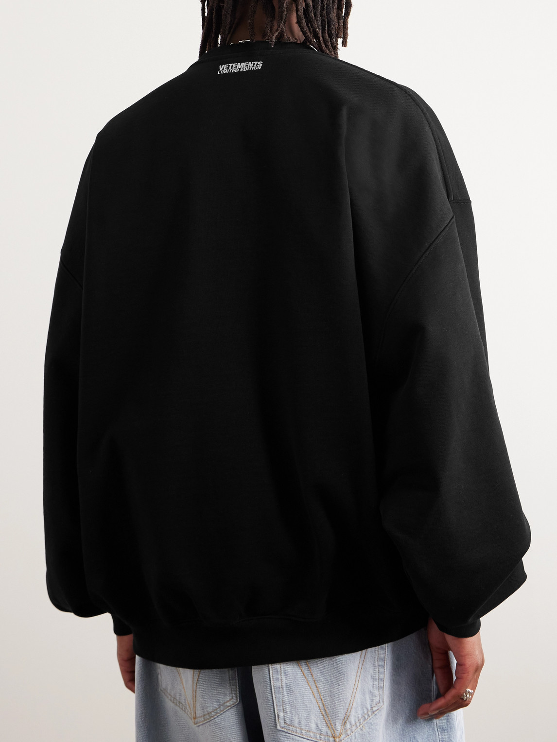 Shop Vetements Logo-embroidered Cotton-blend Jersey Sweatshirt In Black