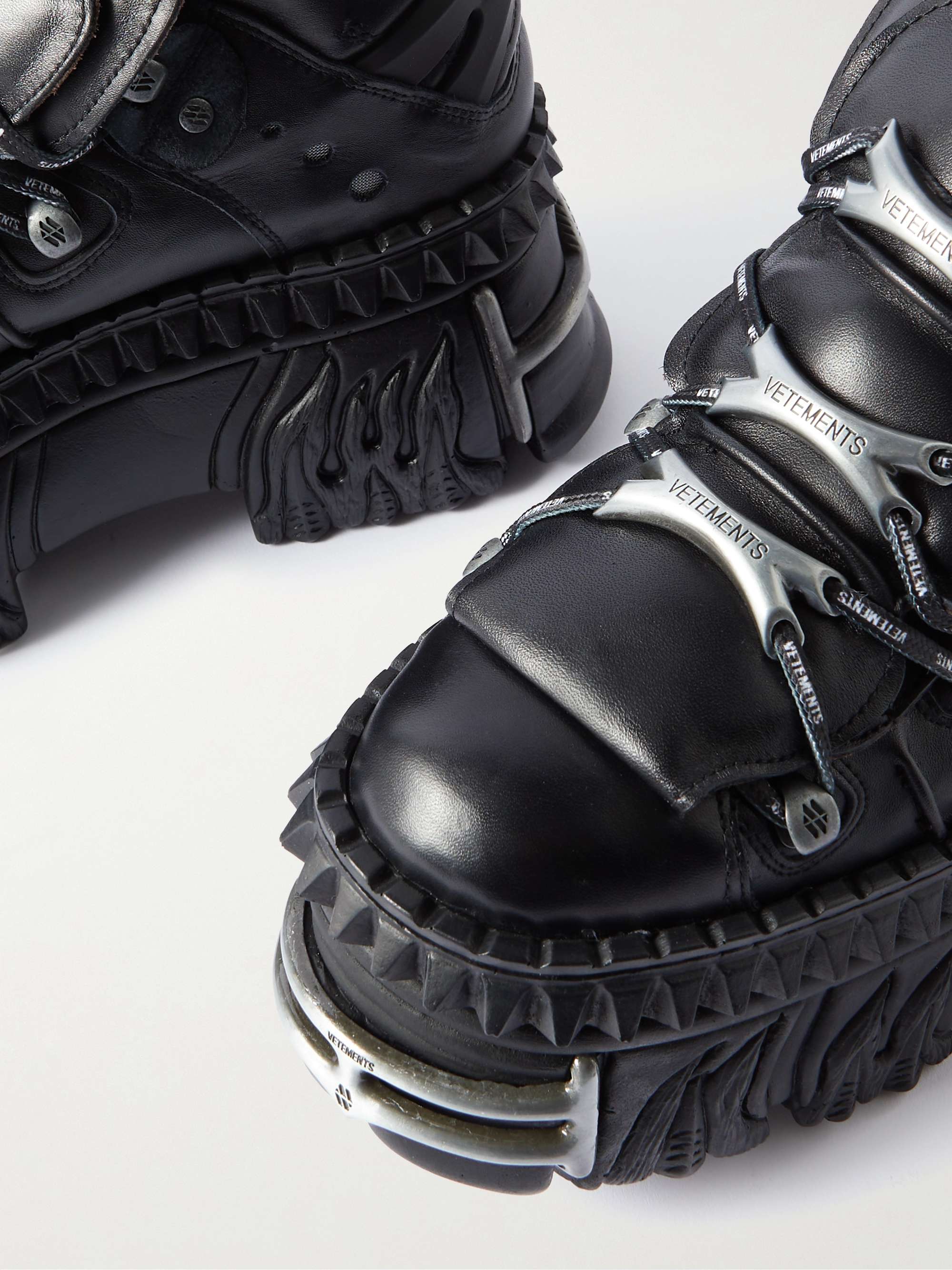 VETEMENTS + New Rock Embellished Leather Platform Sneakers for Men
