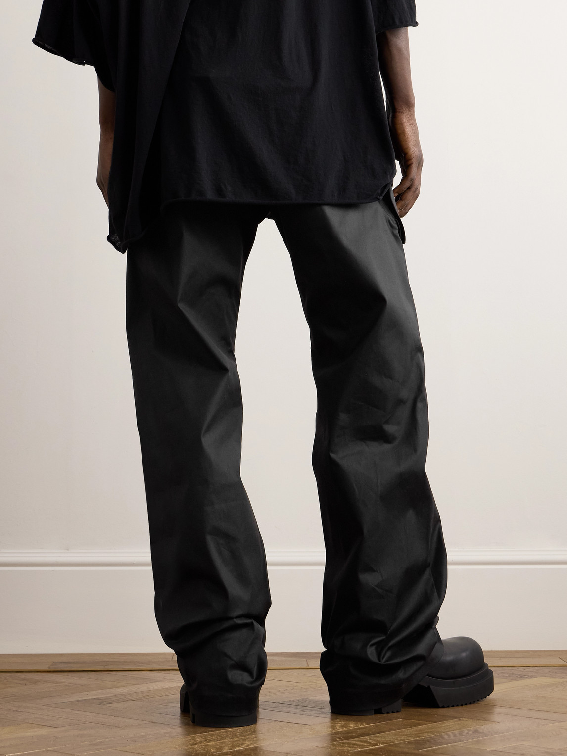 Shop Rick Owens Stefan Wide-leg Cotton-blend Poplin Cargo Trousers In Black
