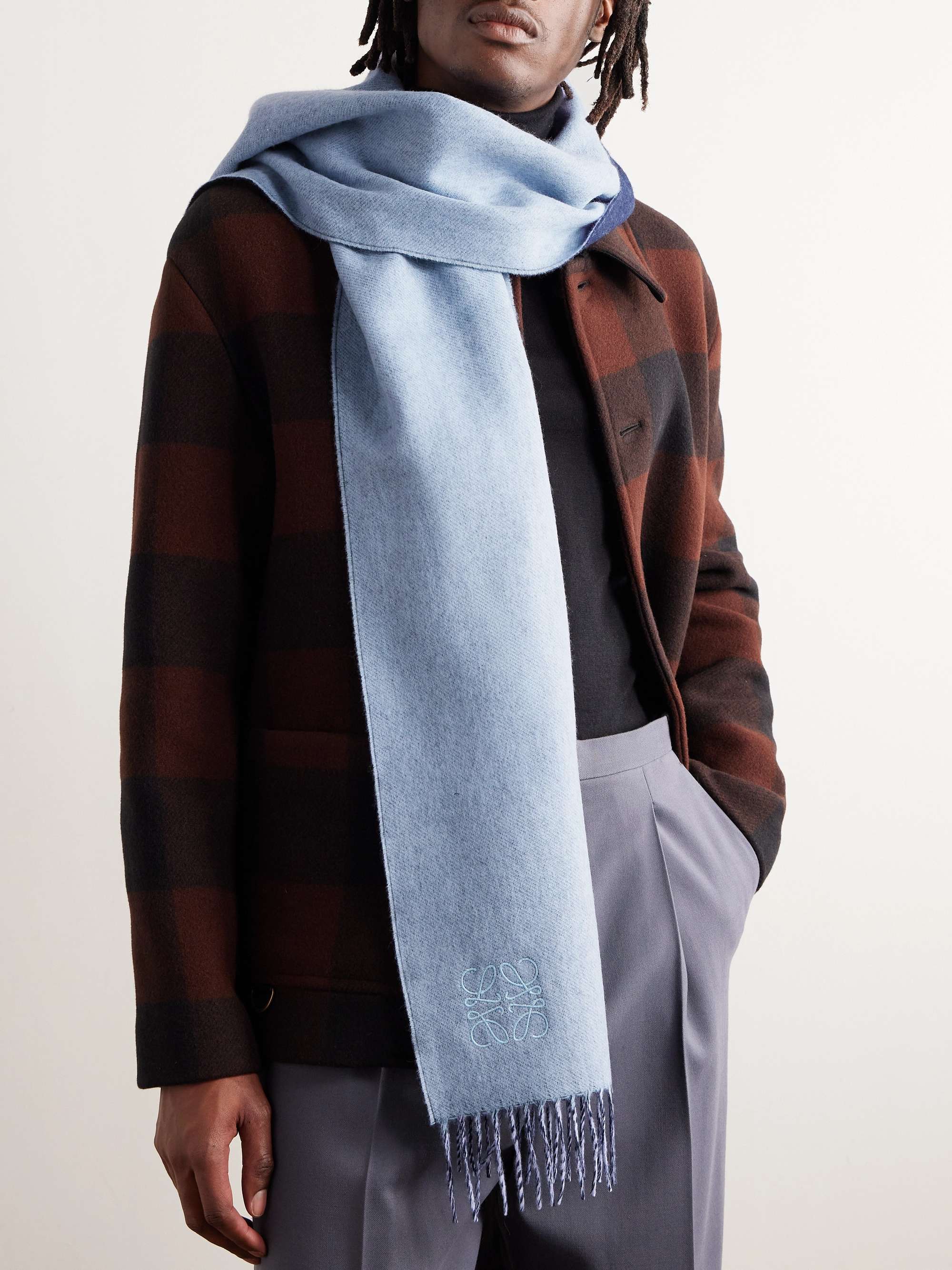 LOEWE Fringed Logo-Embroidered Two-Tone Wool and Cashmere-Blend Scarf for  Men | MR PORTER