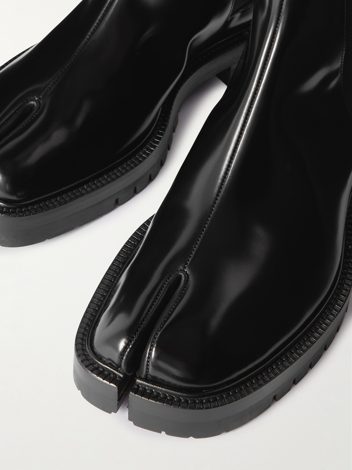 Shop Maison Margiela Tabi Patent-leather Chelsea Boots In Black