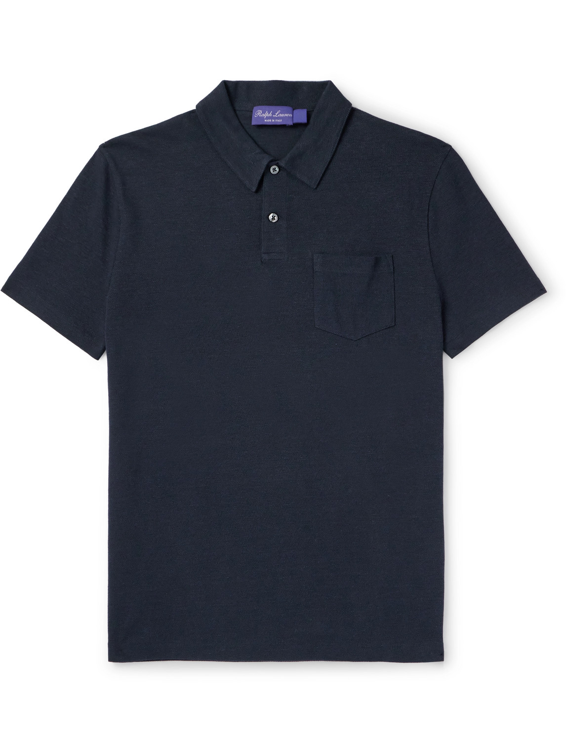 Ralph Lauren Purple Label Linen And Cotton-blend Piqué Polo Shirt In Blue