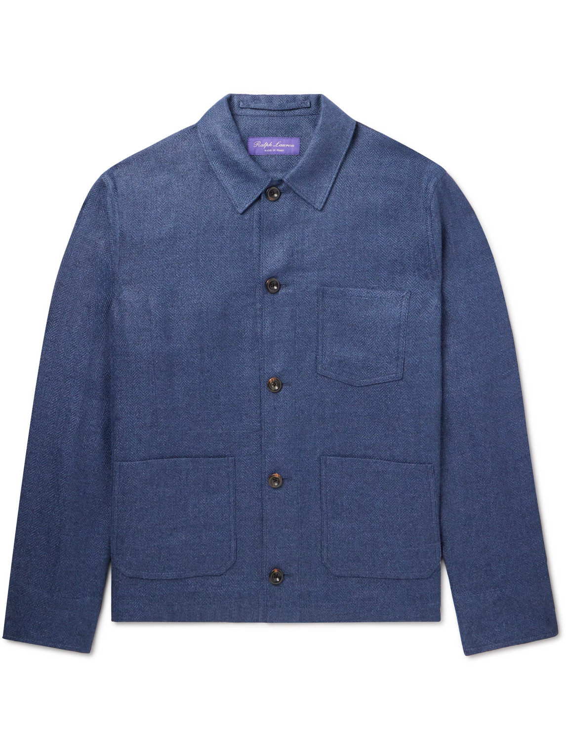 Ralph Lauren Purple Label Burnham Herringbone Linen And Silk-blend Overshirt In Blue
